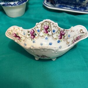 Vintage floral Porcelain Dish with Purple, Blue and Gold Accents